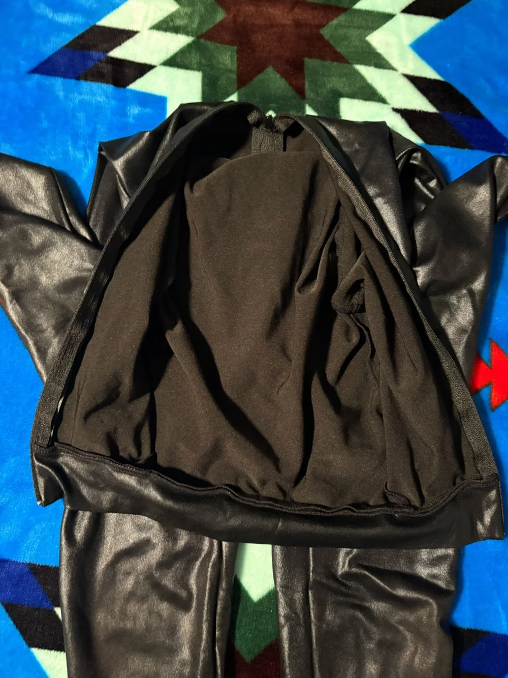Girls Black Faux Leather Catsuit
